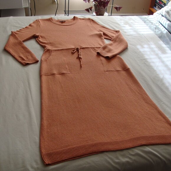 J JILL Peach Long Sleeve "PURE JILL" Drawstring SWEATER DRESS Sz SMALL - Picture 2 of 7